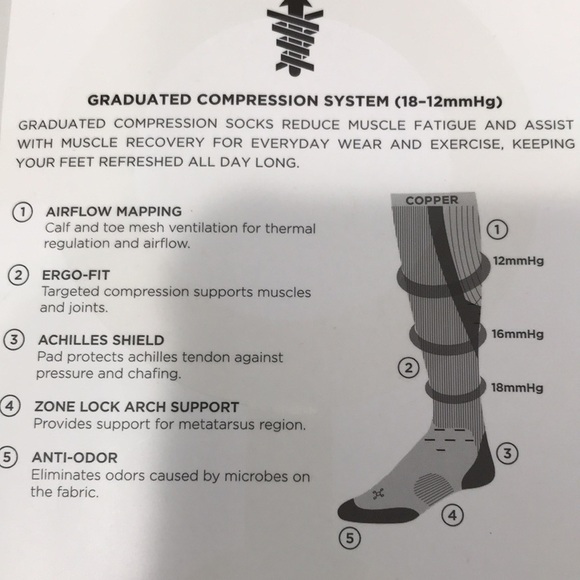 2 Pairs of Tommie Copper Compression Crew Socks  Charcoal Size Small  New - Picture 6 of 6